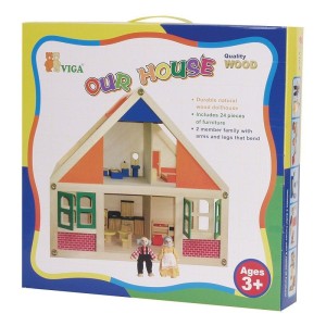 Casuta de papusi din lemn cu mansarda, dimensiune: 42x40x26 cm – fotografie produs