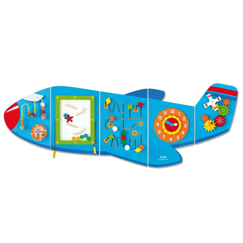 Jucarie de perete multifunctional XXL, Avion, 180 cm – Viga Toys Jucarie de perete multifunctional XXL, Avion, 180 cm, culoare: Multicolor, dimensiune: 180x66x5 cm – fotografie produs