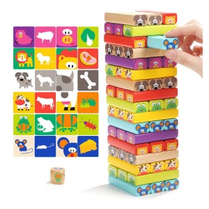 Turnuletul din lemn cu Animale 4 in 1, culoare: Multicolor, dimensiune: cutie: 12x8x25 cm – fotografie produs