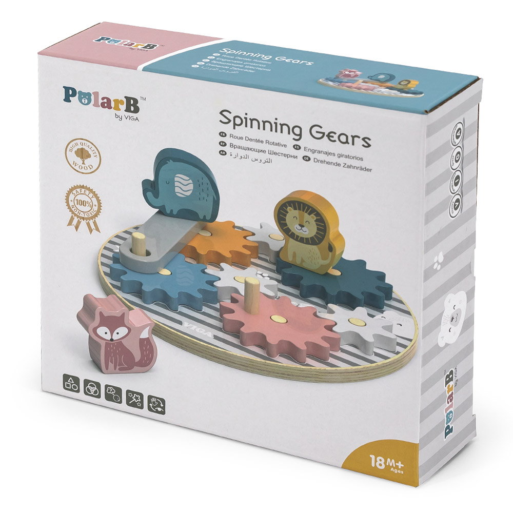 Puzzle cu rotite si animale din lemn, nordic colors – Viga Toys Puzzle cu rotite si animale din lemn, nordic colors, culoare: Multicolor, dimensiune: cutie: 19x19x5 cm – fotografie produs