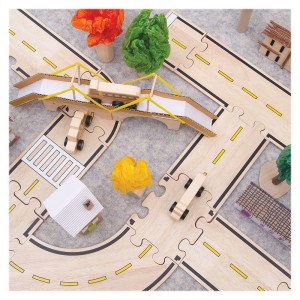 Roadway, traseu auto din lemn, 42 piese, Guidecraft, culoare: Natur, dimensiune: cutie: 35x9x42 cm – fotografie produs