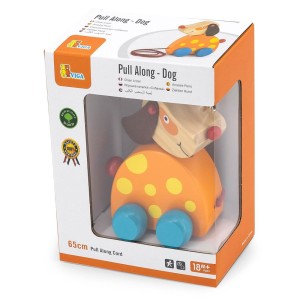 Jucarie de tras din lemn, Catelus, culoare: Multicolor, dimensiune: 13x7x14 cm – fotografie produs