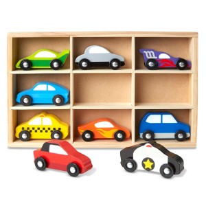 Set masinute din lemn, 9 piese, Melissa & Doug, culoare: Multicolor, dimensiune: 34x21x4 cm – fotografie produs