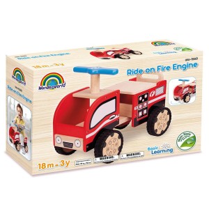 Masina de pompieri din lemn fara pedale, culoare: Multicolor, dimensiune: 27x50x37 cm – fotografie produs