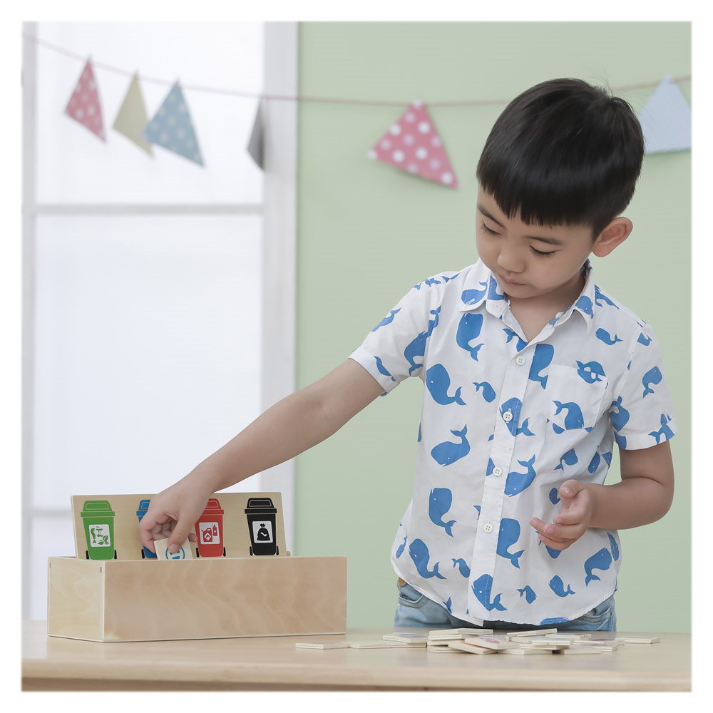 Sortator din lemn, deseuri selective – Viga Toys Sortator din lemn, deseuri selective, culoare: Multicolor, dimensiune: 30x12x8 cm – fotografie produs