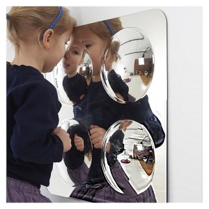 Oglinda acrilica mare cu 4 cupole convexe, Tickit, culoare: Argintiu, dimensiune: cutie: 52x52x6 cm – fotografie produs