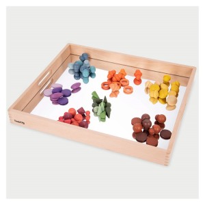 Tava mare din lemn cu oglinda acrilica, culoare: Natur, dimensiune: 50x44x5 cm – fotografie produs