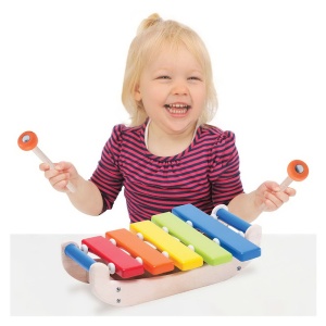 Xilofon colorat din lemn cu 5 tonuri, culoare: Multicolor, dimensiune: 32x22x9 cm – fotografie produs