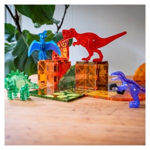 MAGNA-TILES Dino World, set magnetic 40 de piese, culoare: Multicolor, dimensiune: 43x6x30 cm – fotografie produs