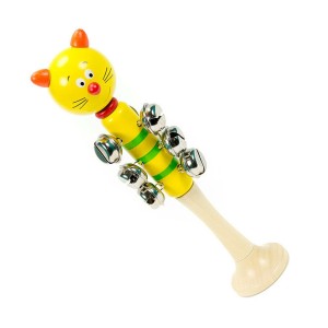 Clopotei cu maner din lemn, Pisica, culoare: Multicolor, dimensiune: 20 cm – fotografie produs