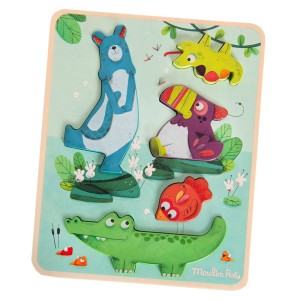 Puzzle senzorial din lemn, colectia Jungle, Moulin Roty, culoare: Multicolor, dimensiune: 26x21x2 cm – fotografie produs