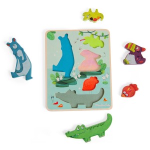 Puzzle senzorial din lemn, colectia Jungle, Moulin Roty, culoare: Multicolor, dimensiune: 26x21x2 cm – fotografie produs