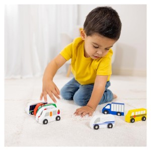 Set de 9 masinute utilitare din lemn, Melissa & Doug, culoare: Multicolor, dimensiune: 9-10 cm – fotografie produs