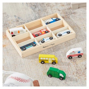 Set de 9 masinute utilitare din lemn, Melissa & Doug, culoare: Multicolor, dimensiune: 9-10 cm – fotografie produs