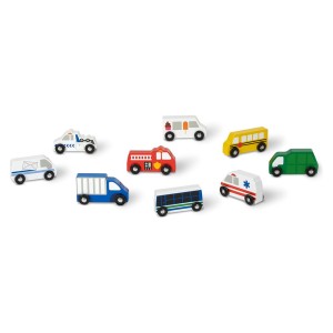 Set de 9 masinute utilitare din lemn, Melissa & Doug, culoare: Multicolor, dimensiune: 9-10 cm – fotografie produs