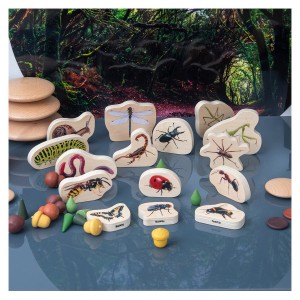 Blocuri din lemn cu Insecte, 15 piese, culoare: Multicolor, dimensiune: 12x5x2 cm – fotografie produs