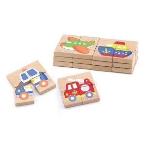 Puzzle magnetic din lemn, Mijloace de transport, culoare: Multicolor, dimensiune: 4x4x1 cm – fotografie produs