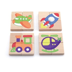 Puzzle magnetic din lemn, Mijloace de transport, culoare: Multicolor, dimensiune: 4x4x1 cm – fotografie produs
