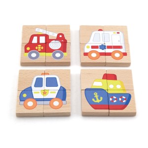 Puzzle magnetic din lemn, Mijloace de transport, culoare: Multicolor, dimensiune: 4x4x1 cm – fotografie produs