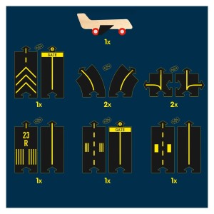 Runway, pista aeroport Waytoplay cu avion din lemn, culoare: Multicolor, dimensiune: 13x3x5 cm – fotografie produs