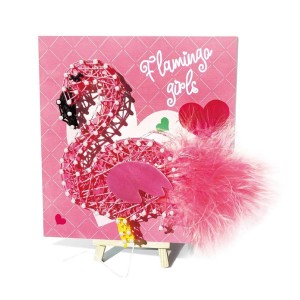 Set creativ DIY cu ate si LED, Flamingo, culoare: Multicolor, dimensiune: 19x19 cm – fotografie produs