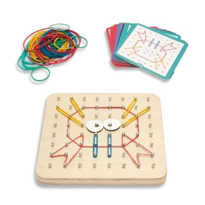 Geoboard din lemn, joc creativ cu elastice, culoare: Multicolor, dimensiune: 18x18x1 cm – fotografie produs