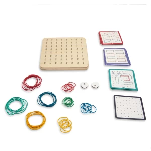 Geoboard din lemn, joc creativ cu elastice, culoare: Multicolor, dimensiune: 18x18x1 cm – fotografie produs