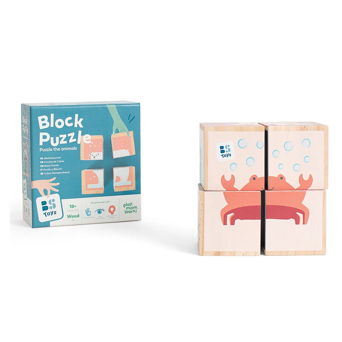 Cuburi din lemn pentru bebelusi, Animale polare, culoare: Multicolor, dimensiune: 14x14x7 cm – fotografie produs