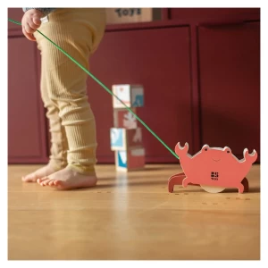 Jucarie de tras din lemn, Crab, culoare: Multicolor, dimensiune: 10x18 cm – fotografie produs