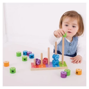 Numaratoare cu flori de stivuit, BigJigs, culoare: Multicolor, dimensiune: 24x18x9 cm – fotografie produs