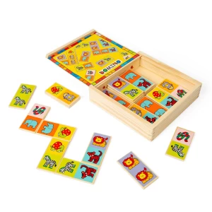 Domino din lemn, Animale salbatice, dimensiune: cutie: 17x17x4 cm – fotografie produs