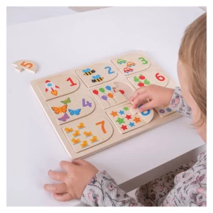 Puzzle de potrivire, Cifre din lemn, dimensiune: cutie: 30x23x1 cm – fotografie produs