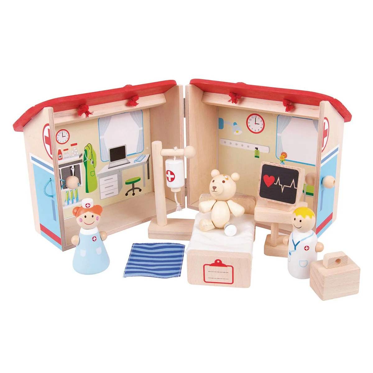 Spitalul veterinar set din lemn cu accesorii, dimensiune: cutie: 23x21x19 cm – fotografie produs