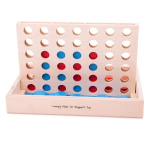 Connect 4 din lemn, Patru pe un rand, dimensiune: 30x21x4 cm – fotografie produs