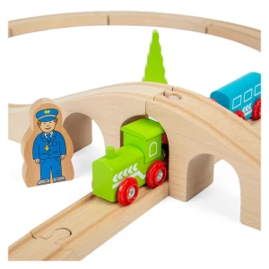 Set tren cu cale ferata in forma de 8, BigJigs Toys, dimensiune: cutie: 39x27x6 cm – fotografie produs