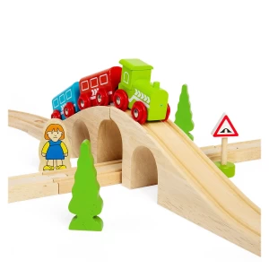 Set tren cu cale ferata in forma de 8, BigJigs Toys, dimensiune: cutie: 39x27x6 cm – fotografie produs