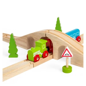 Set tren cu cale ferata in forma de 8, BigJigs Toys, dimensiune: cutie: 39x27x6 cm – fotografie produs
