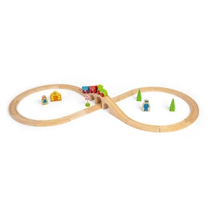 Set tren cu cale ferata in forma de 8, BigJigs Toys, dimensiune: cutie: 39x27x6 cm – fotografie produs