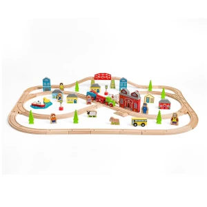 Circuit auto si feroviar, 91 piese, BigJigs Toys, dimensiune: cutie: 58x36x9 cm – fotografie produs