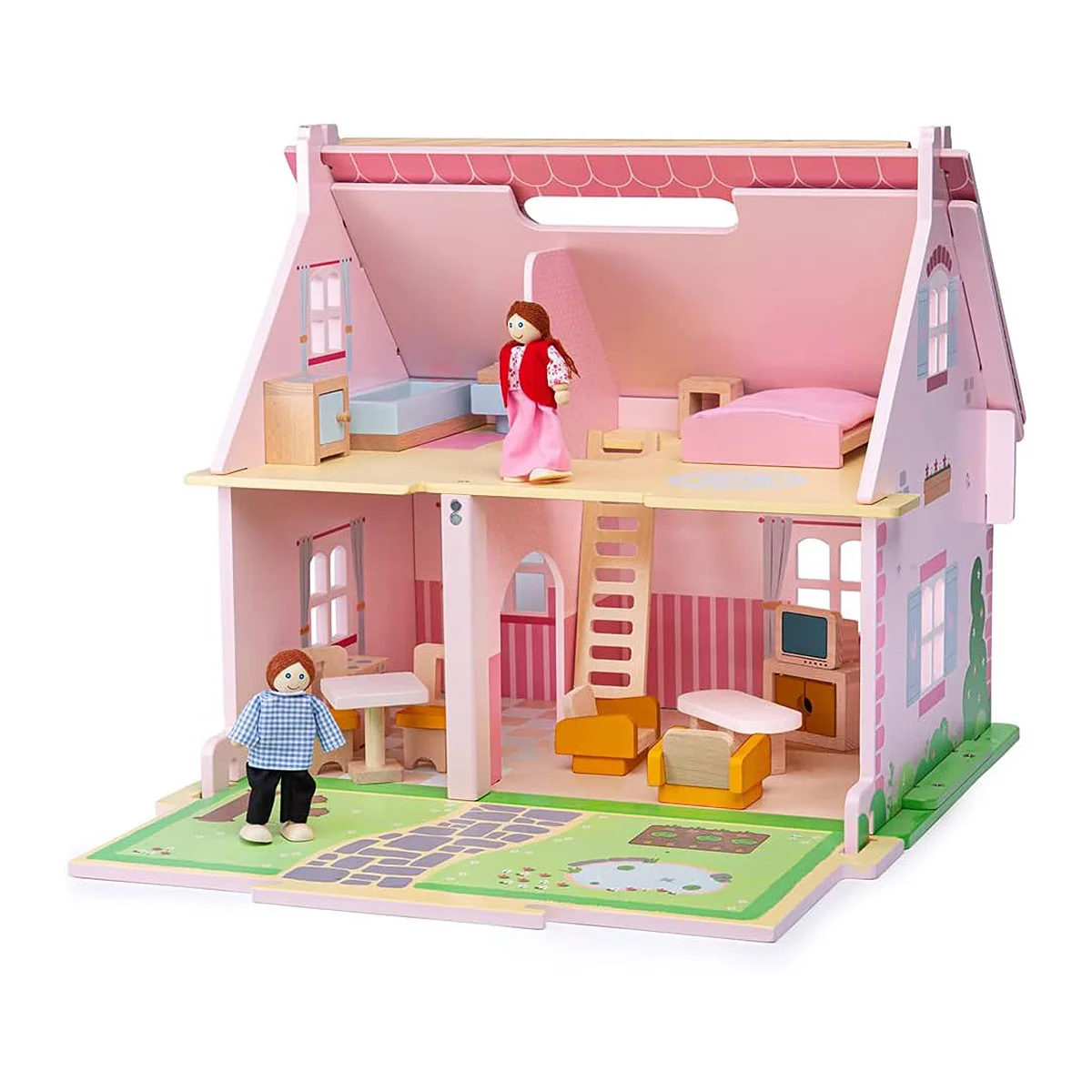 Casuta din lemn pentru papusi, Flowers, dimensiune: cutie: 53x38x14 cm – fotografie produs