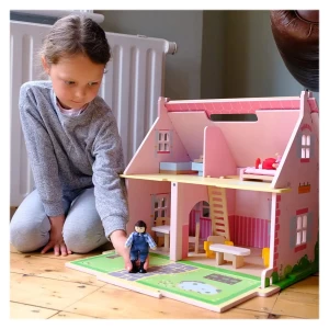 Casuta din lemn pentru papusi, Flowers, dimensiune: cutie: 53x38x14 cm – fotografie produs