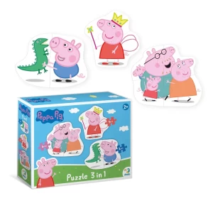 Puzzle Peppa Pig, 3 in 1, culoare: Multicolor, dimensiune: 18x20 cm – fotografie produs