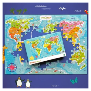 Puzzle Harta Lumii, 100 piese, culoare: Multicolor, dimensiune: 64x46 cm – fotografie produs