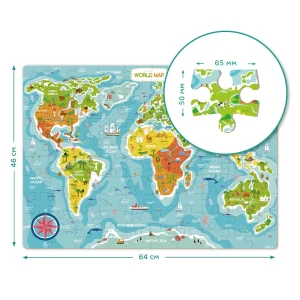 Puzzle Harta Lumii, 100 piese, culoare: Multicolor, dimensiune: 64x46 cm – fotografie produs