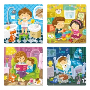 Rutina mea zilnica, puzzle 4 in 1, culoare: Multicolor, dimensiune: 22x22 cm – fotografie produs