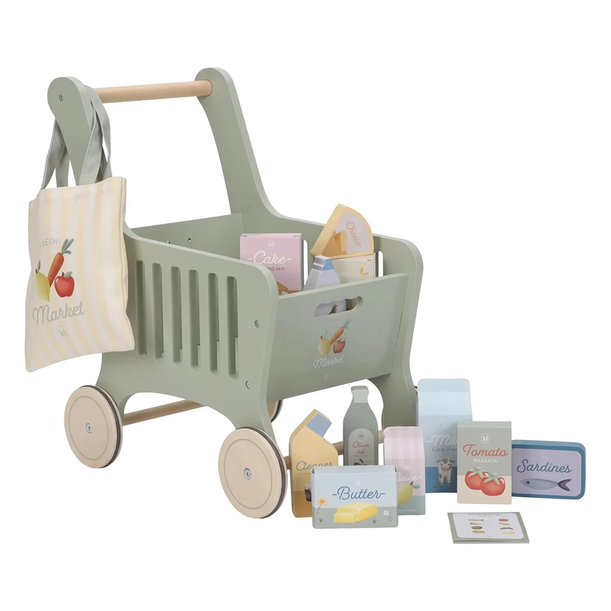 Cos de cumparaturi din lemn cu accesorii, Little Dutch, culoare: Multicolor, dimensiune: 47x41x6 cm – fotografie produs