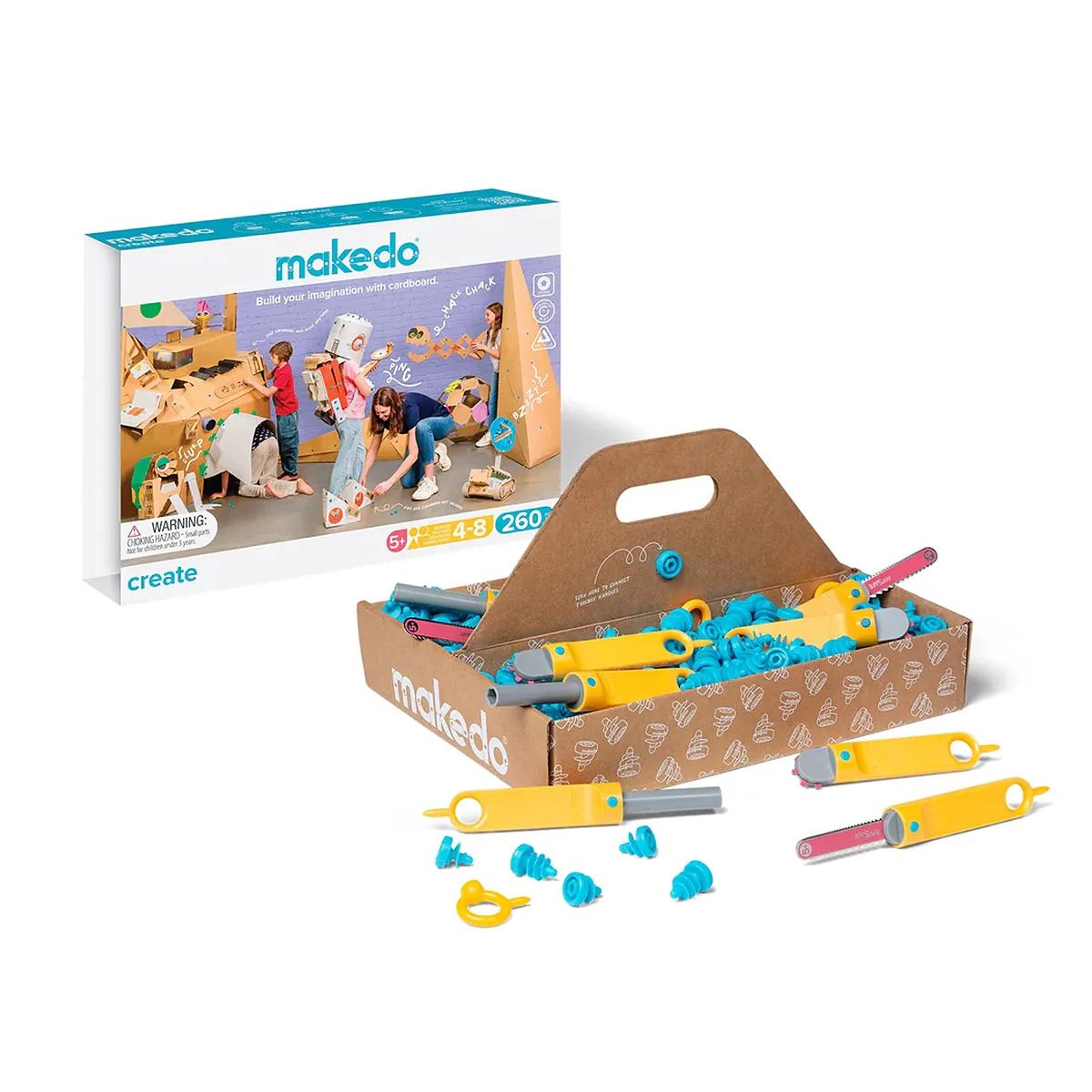Makedo Create, kit pentru construcții din carton, 260 piese, culoare: Multicolor, dimensiune: 33x25x7 cm – fotografie produs