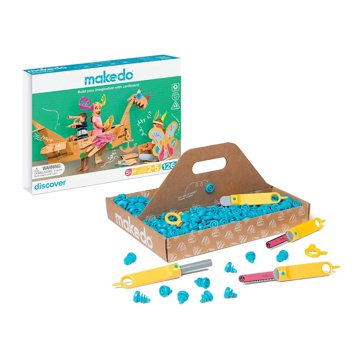 Makedo Discover, kit pentru construcții din carton, 126 piese, culoare: Multicolor, dimensiune: 33x24x5 cm – fotografie produs