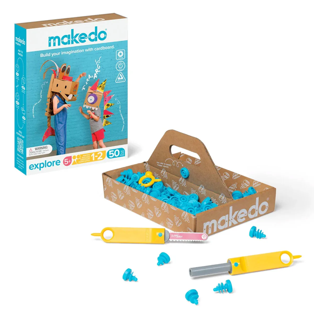 Makedo Explore, kit pentru constructii din carton, 50 piese, culoare: Multicolor, dimensiune: 24x18x5 cm – fotografie produs