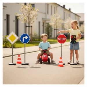 Educatie rutieră, set cu semafor si indicatoare XXL, culoare: Multicolor, dimensiune: 45x30x22 cm – fotografie produs